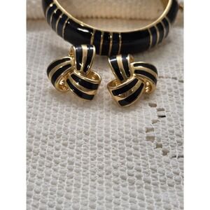 Vintage Joan Rivers Bangle Bracelet Hinged Clasp Black & Blue Enamel Stripes...